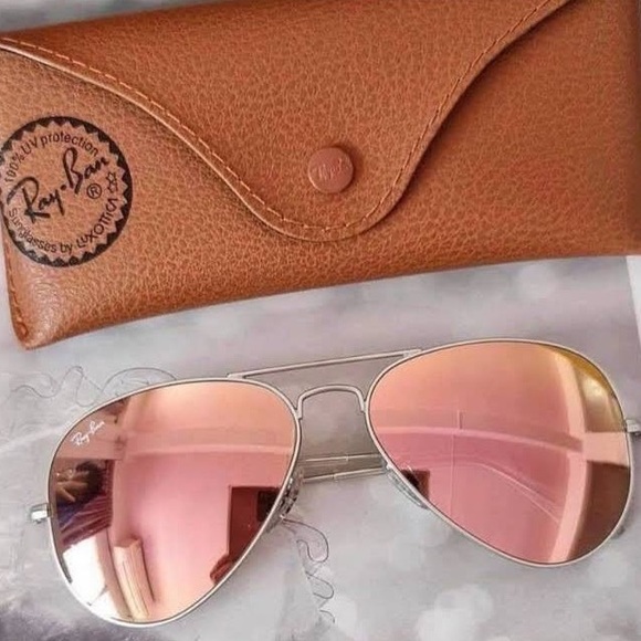 LIKE NEW Ray Ban Aviator Pink Mirrored Sunglasses - Picture 2 of 10